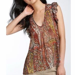 Joie 100% Silk Paisley Ruffle Sleeve Blouse Medium
